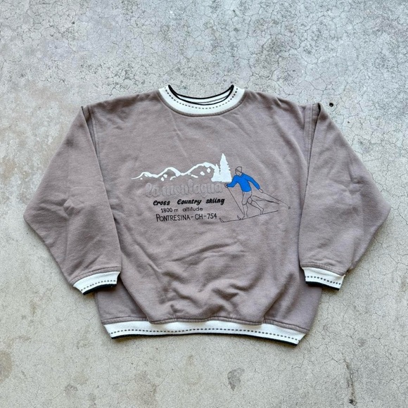 triangl swimwear Sweaters - triangl swimwear Taupe Crewneck Sweatshirt with Blue Ski Graphic